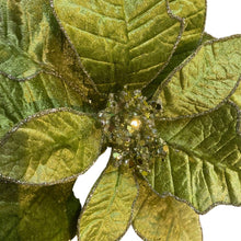 Load image into Gallery viewer, Velvet Poinsettia Flower Clip. Glittered Edge. Green. 21cm