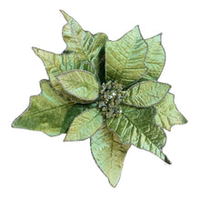 Load image into Gallery viewer, Velvet Poinsettia Flower Clip. Glittered Edge. Green. 21cm