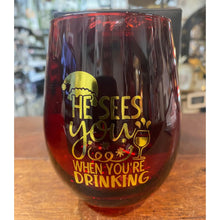 Load image into Gallery viewer, &quot;Santa Can See You&quot; Stemless Wine Glass
