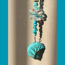 Load image into Gallery viewer, Aquamarine Crystal Suncatcher. Moon Tree of Life.
