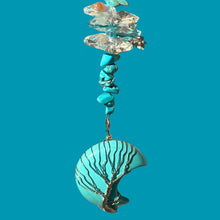 Load image into Gallery viewer, Aquamarine Crystal Suncatcher. Moon Tree of Life.
