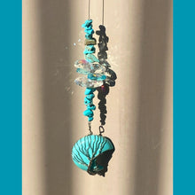 Load image into Gallery viewer, Aquamarine Crystal Suncatcher. Moon Tree of Life.
