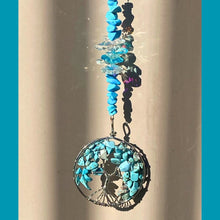 Load image into Gallery viewer, Aquamarine Crystal Suncatcher. Tree of Life.
