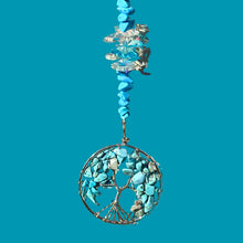 Load image into Gallery viewer, Aquamarine Crystal Suncatcher. Tree of Life.
