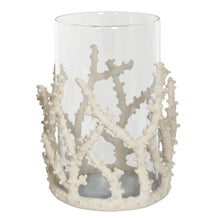 Load image into Gallery viewer, Faux Coral Windlight Candle Holder. Glass Insert. Off- White
