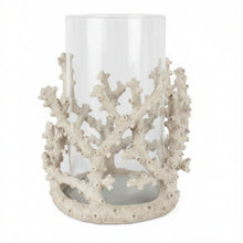 Load image into Gallery viewer, Faux Coral Windlight Candle Holder. Glass Insert. Off- White
