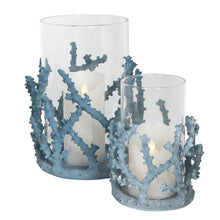 Load image into Gallery viewer, Faux Coral Windlight Candle Holder. Glass Insert. Blue.
