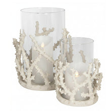 Load image into Gallery viewer, Faux Coral Windlight Candle Holder. Glass Insert. Off- White
