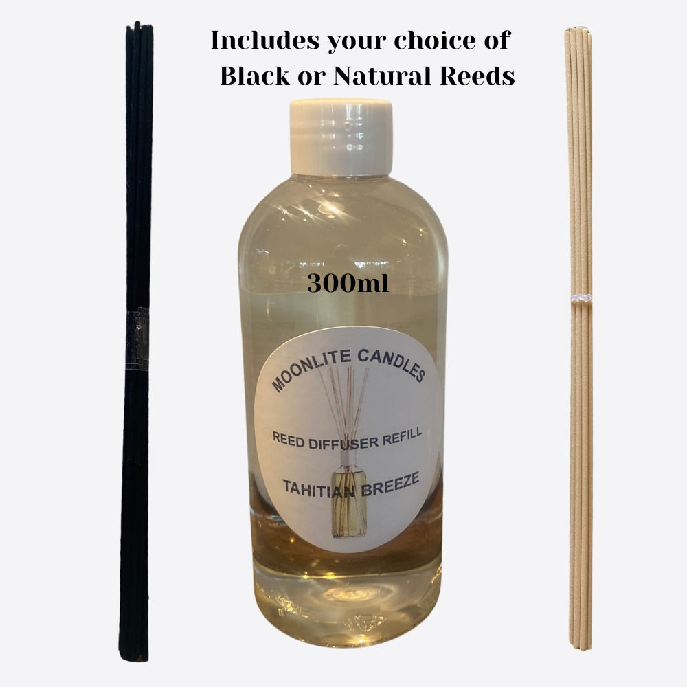Tahitian Breeze - Reed Diffuser Refill Fragrance 300ml Bottle + Set of Reeds