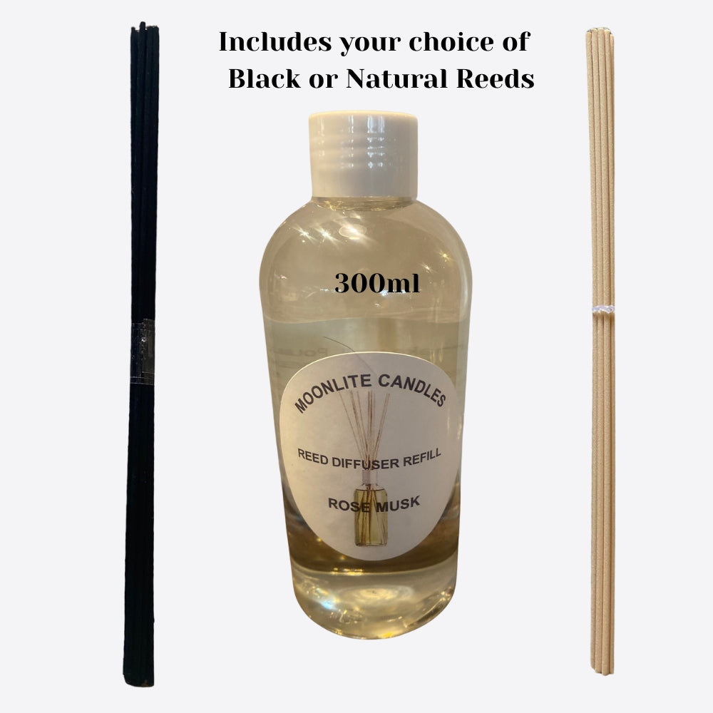 Rose Musk - Reed Diffuser Refill Fragrance 300m Bottle + Set of Reeds