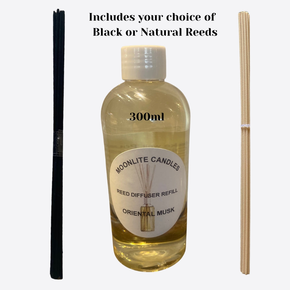 Oriental Musk - Reed Diffuser Refill Fragrance 300ml Bottle + Set of Reeds