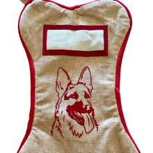 Load image into Gallery viewer, Christmas Stocking German Shepherd Dog. Hessian Suede Velvet.
