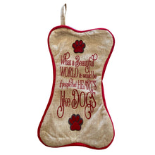 Load image into Gallery viewer, Christmas Stocking Dog. Hessian Suede Velvet
