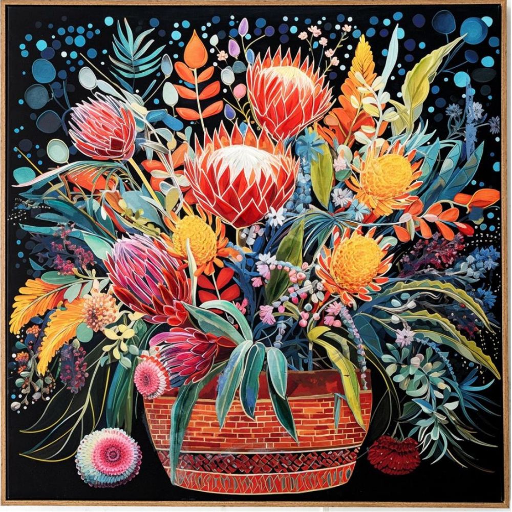Textured Protea Framed Canvas Multicolour