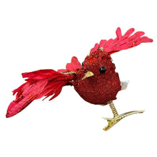 Load image into Gallery viewer, Sequined Bird on Clip. Peacock or Christmas Red.
