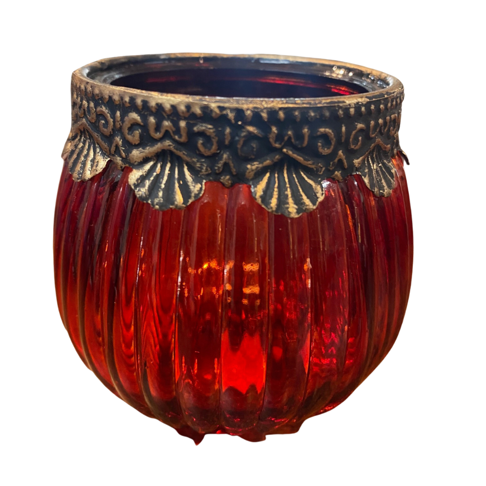 Red Gold Trim Candle Holder