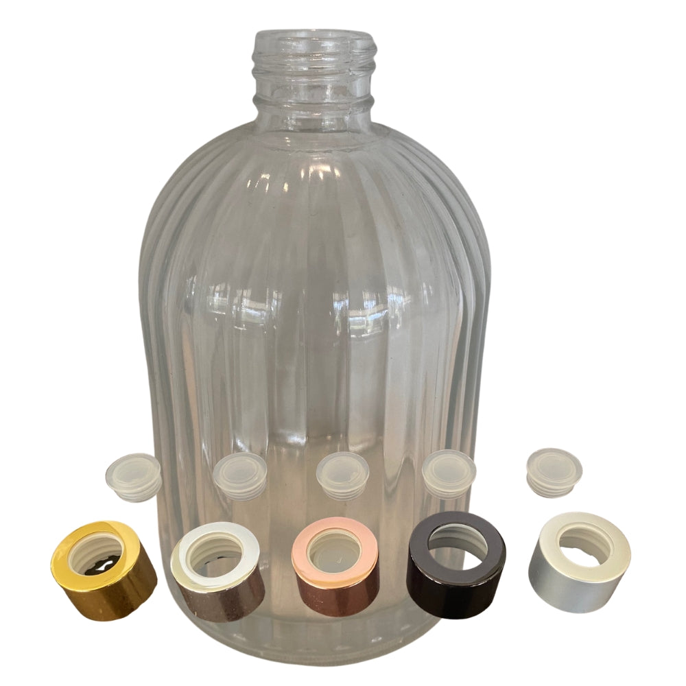 Reed Diffuser Bottle and Collar Set - Clear. Ribbed. 250ml.