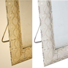 Load image into Gallery viewer, Antique Filigree Metal Freestanding Full Length Mirror with Stand. White or Bronze Gold
