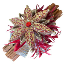Load image into Gallery viewer, Cinnamon Sticks. Christmas Snowflake. Fragrant Quills. 23cm Red Gold
