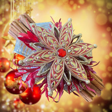 Load image into Gallery viewer, Cinnamon Sticks. Christmas Snowflake. Fragrant Quills. 23cm Red Gold
