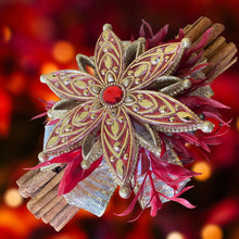 Load image into Gallery viewer, Cinnamon Sticks. Christmas Snowflake. Fragrant Quills. 23cm Red Gold
