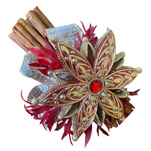 Load image into Gallery viewer, Cinnamon Sticks. Christmas Snowflake. Fragrant Quills. 23cm Red Gold
