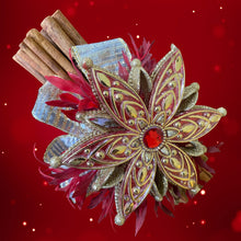Load image into Gallery viewer, Cinnamon Sticks. Christmas Snowflake. Fragrant Quills. 23cm Red Gold
