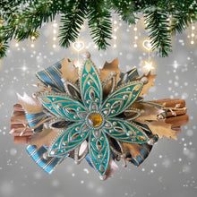 Load image into Gallery viewer, Cinnamon Sticks. Christmas Snowflake. Fragrant Quills. 23cm Aqua Gold
