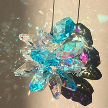 Load image into Gallery viewer, Starburst Crystal Suncatcher. Blue Rainbow.

