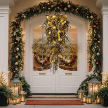 Load image into Gallery viewer, Deluxe Faux Feather Door Wall Swag.Gold,Natural with Lights. 90cm
