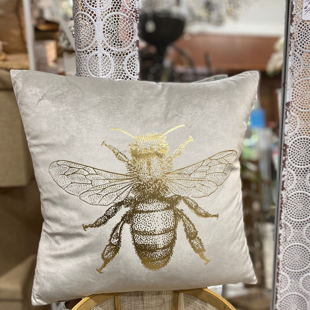 French Bee Plush Velvet Cushion. 45cm x 45cm.  3 colours available