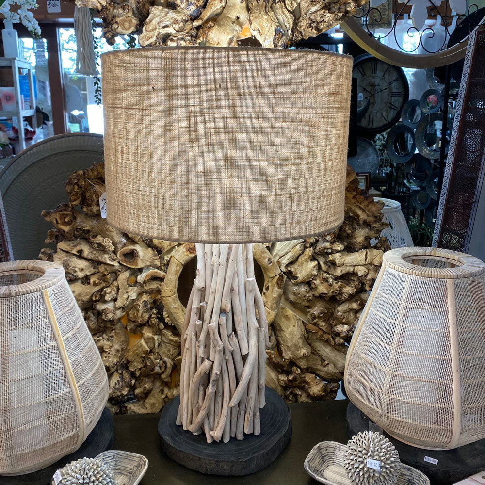 Driftwood Lamp with Natural Woven Shade