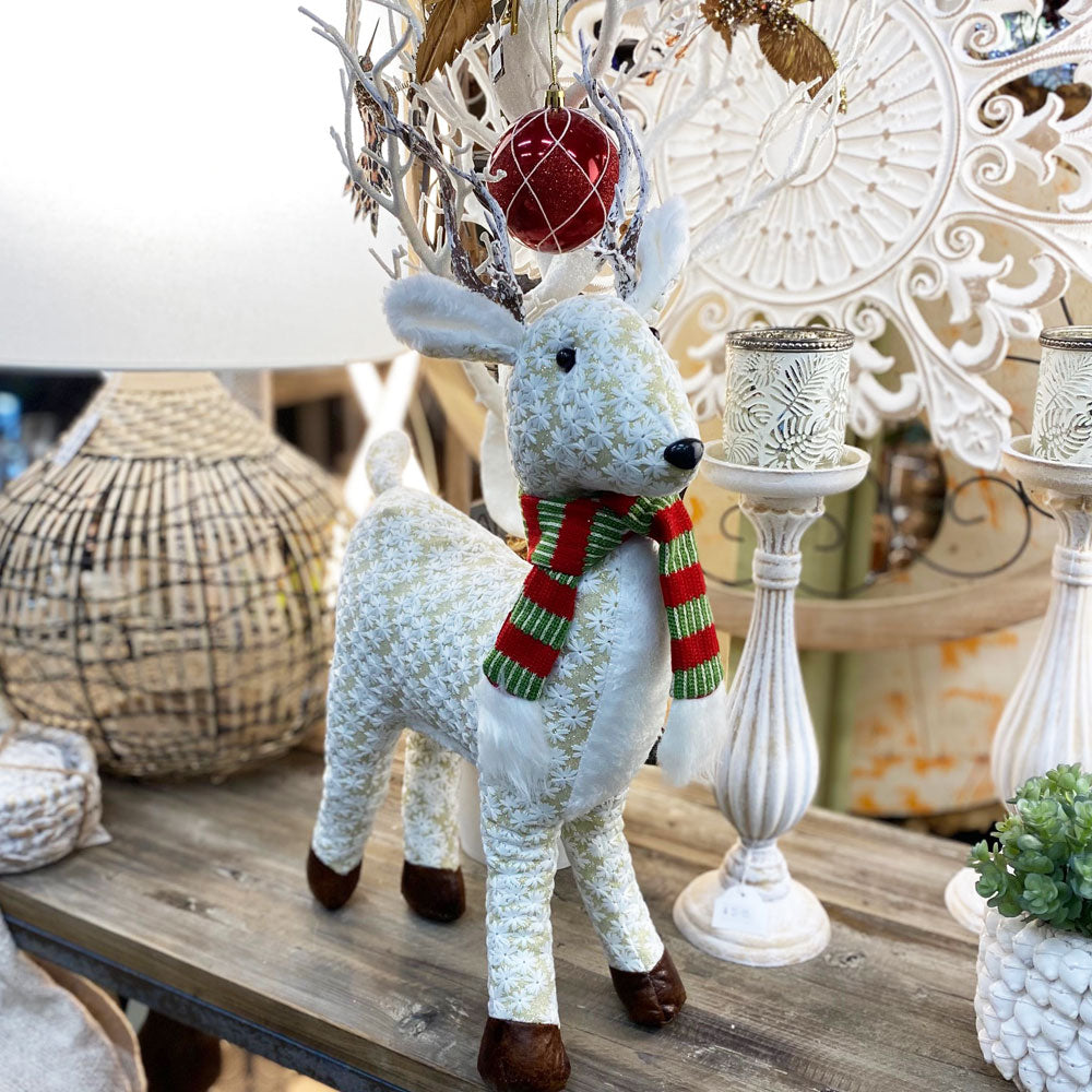 Reindeer. Plush Snowflake Embroidered Fabric. 50cm