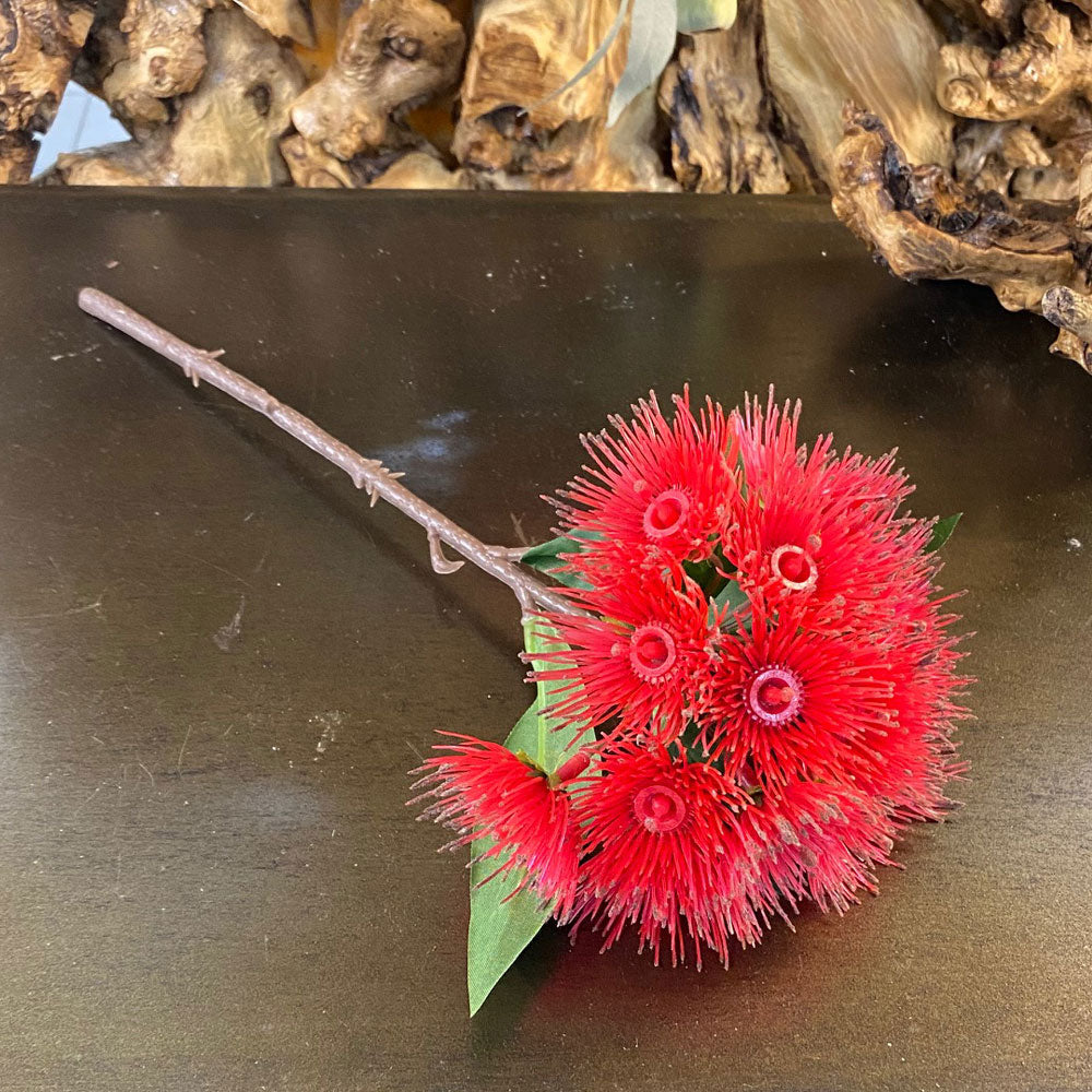 Flowering Gum Faux - Artificial Flower Stem. Red or Orange.