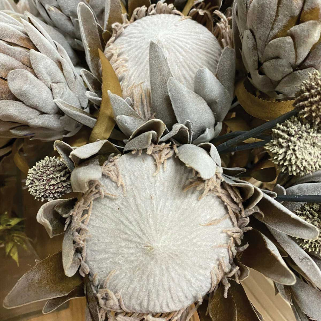 Artificial/Faux Natural Dried-Look Large King Protea Stem
