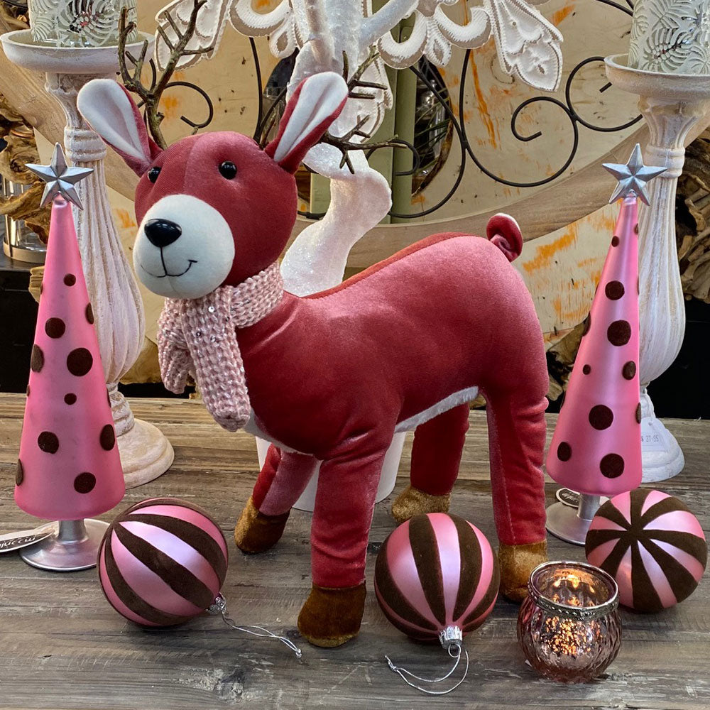 Reindeer Standing Plush. Pink & Chocolate. 40cm