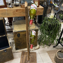 Load image into Gallery viewer, Rustic Wooden Tall Wine Bottle Rack with Stainless Steel Holders- 6 Bottles
