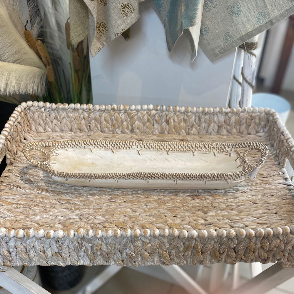 Bread Basket. Carved Wooden Whitewash, Natural Finish. 2 Sizes available
