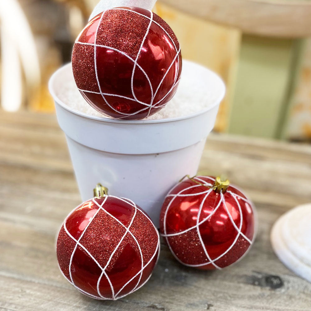 Christmas Bauble Red & White 8cm. Single or Set 6