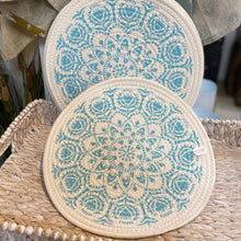 Load image into Gallery viewer, Placemat 38cm Round Mandala Aqua on White
