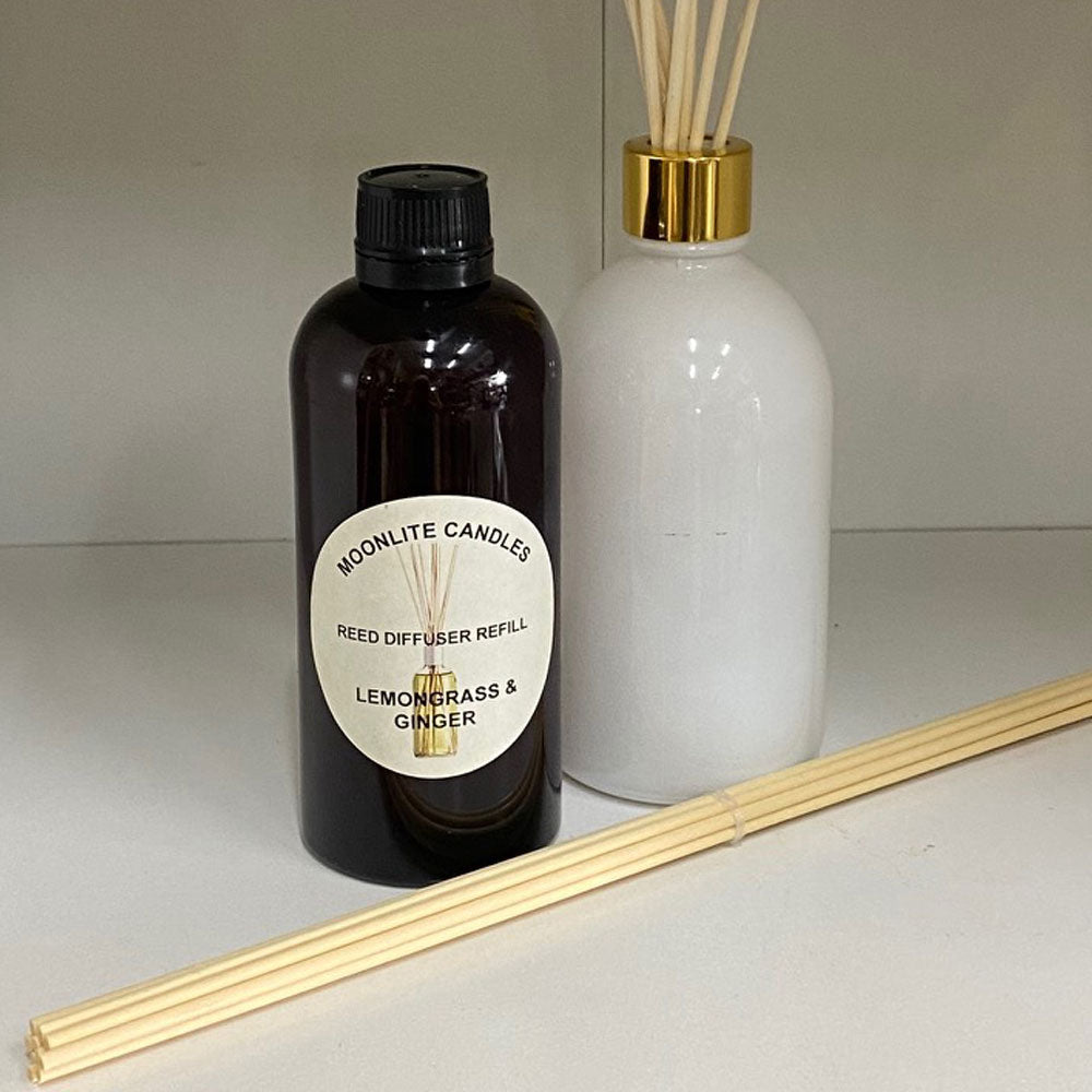 Lemongrass & Ginger - Reed Diffuser Refill Fragrance 300ml Bottle + Set of Reeds