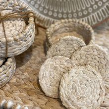 Load image into Gallery viewer, Rattan &amp; Timber Coaster Set with Basket. Whitewash or Natural.
